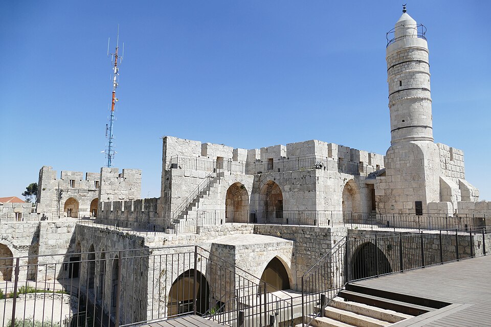 The Tower of David citadel in Jerusalem under a deep blue sky