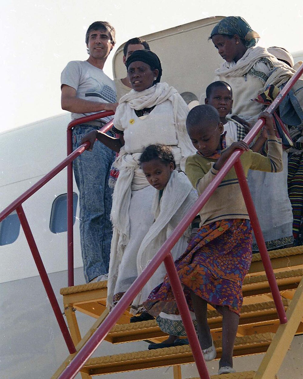 An Ethiopian Jewish family arriving at Ben Gurion Airport in Operation Solomon, 1991